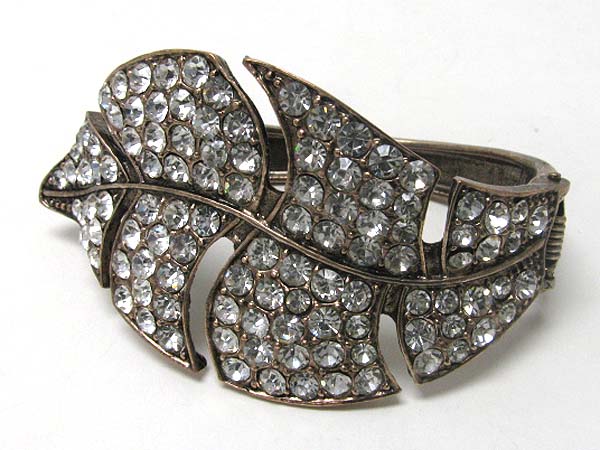 Crystal stud curved large metal feather hinge bangle