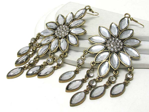 Crystal center and glass petal flower earrings