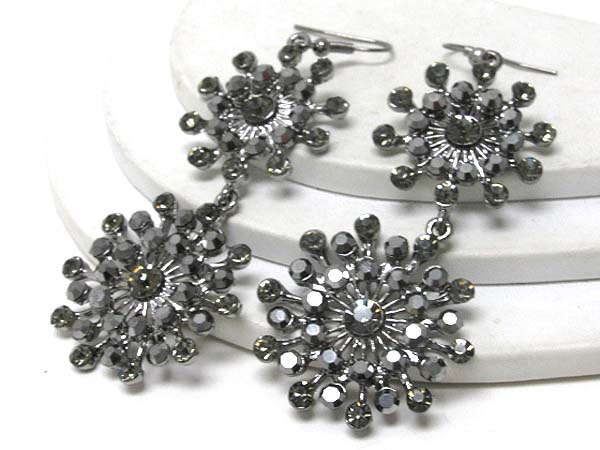 Crystal deco double flower drop earrings