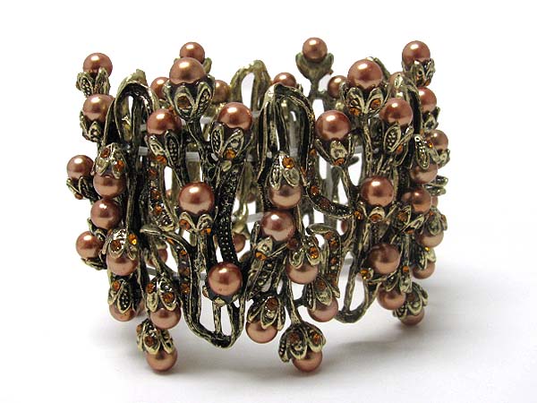 Crystal and pearl deco design art stretch bracelet