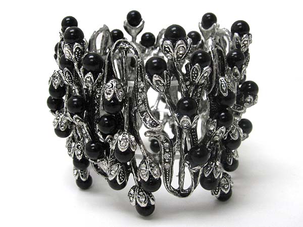 Crystal and pearl deco design art stretch bracelet