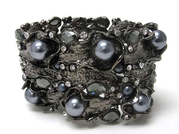 Crystal deco pearl in oyster shape link stretch bracelet