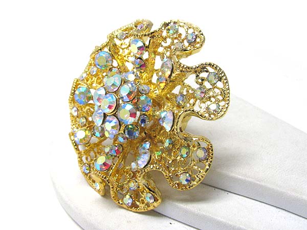 Crystal stud and metal filigree large flower stretch ring