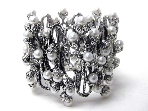 Crystal and pearl deco design art stretch bracelet