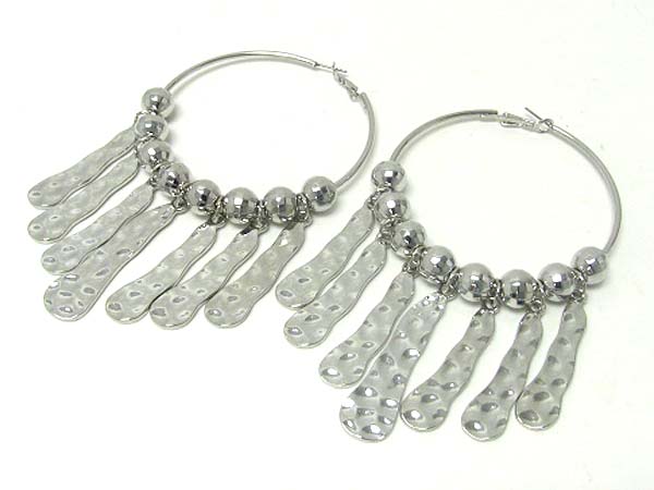 3 inch hoop multi metal ball and hammered metal bar drop basketball wives inspired earring - hoops