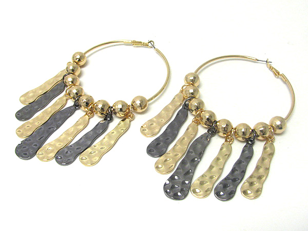 3 inch hoop multi metal ball and hammered metal bar drop basketball wives inspired earring - hoops