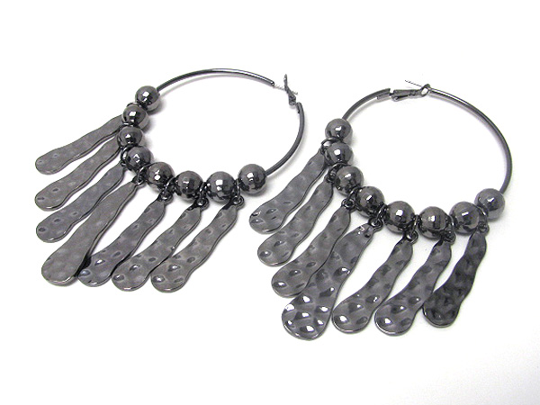 3 inch hoop multi metal ball and hammered metal bar drop basketball wives inspired earring - hoops