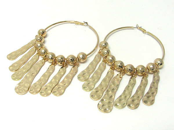 3 inch hoop multi metal ball and hammered metal bar drop basketball wives inspired earring - hoops