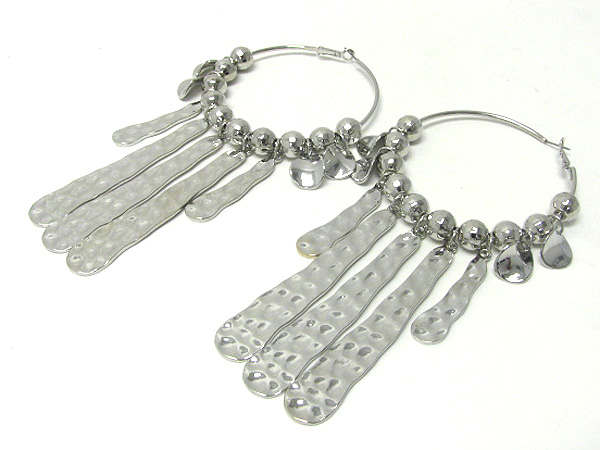 4 inch hoop multi metal ball and hammered long metal bar drop basketball wives inspired earring - hoops