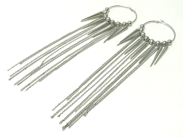 3 inch hoop multi metal ball and spike and long chain drop basketball wives inspired tassel earring - hoops