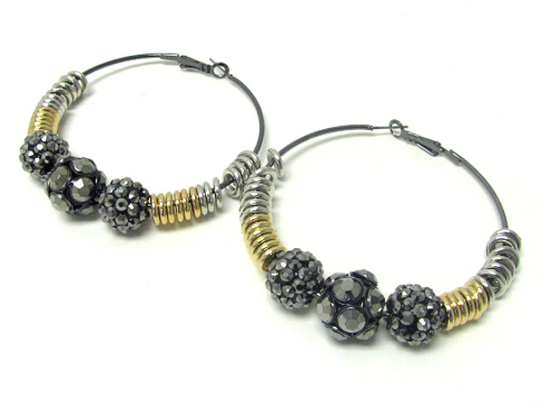 3 inch hoop crystal fireball and metal ring deco basketball wives inspired earring - hoops