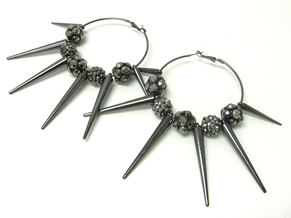 2.5 inch hoop crystal fireball and spike basketball wives inspired earring - hoops