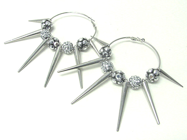 2.5 inch hoop crystal fireball and spike basketball wives inspired earring - hoops