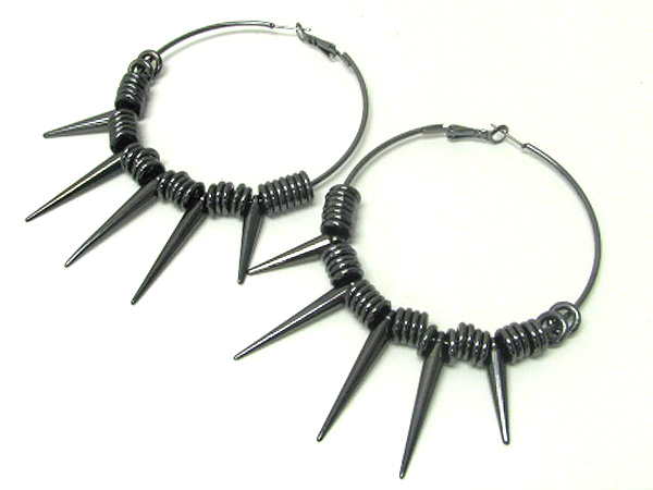 3 inch hoop metal ring and spike deco basketball wives inspired earring - hoops