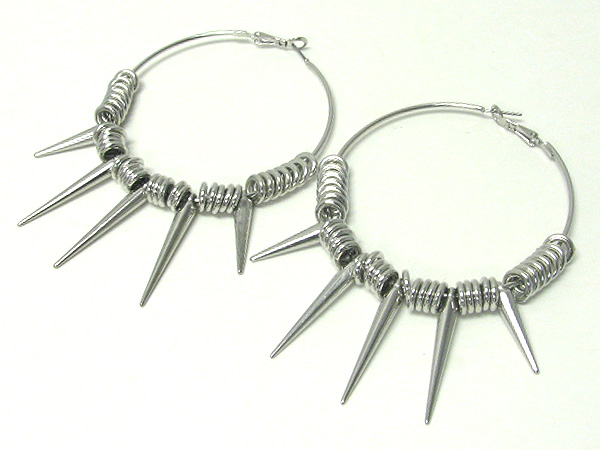 3 inch hoop metal ring and spike deco basketball wives inspired earring - hoops