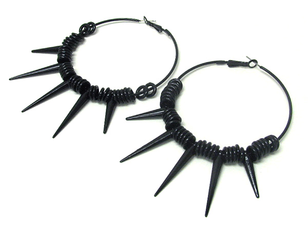 3 inch hoop metal ring and spike deco basketball wives inspired earring - hoops