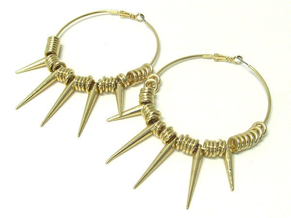 3 inch hoop metal ring and spike deco basketball wives inspired earring - hoops