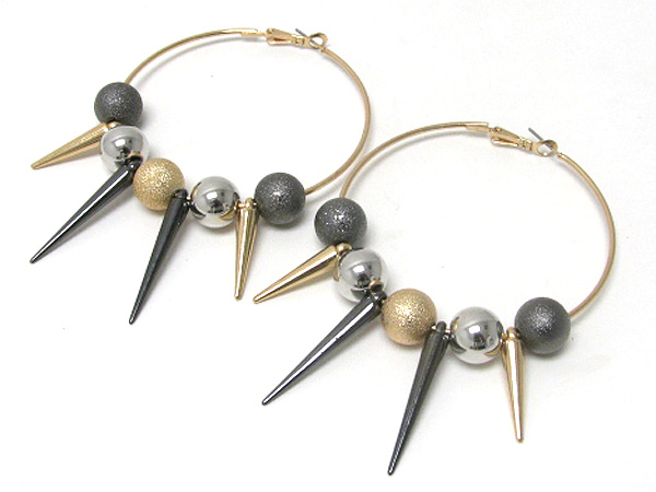 3 inch hoop metal ball and spike deco basketball wives inspired earring - hoops