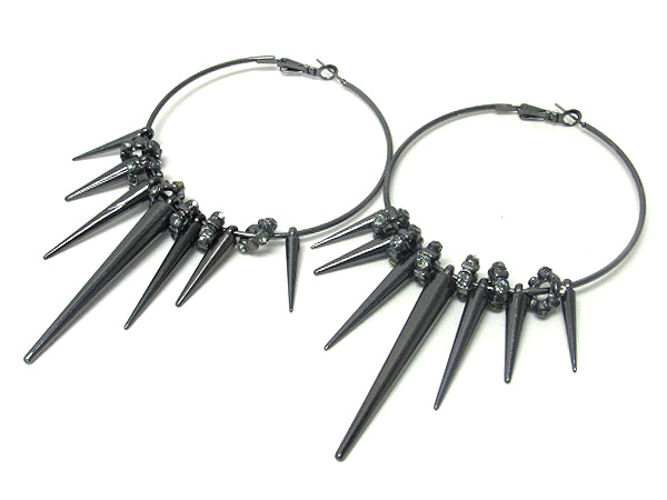 3 inch hoop crystal rondell and spike basketball wives inspired earring - hoops