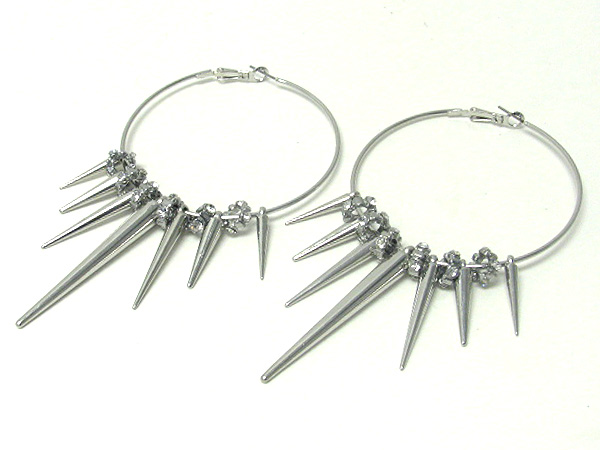 3 inch hoop crystal rondell and spike basketball wives inspired earring - hoops