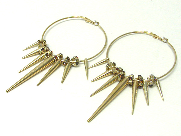 3 inch hoop crystal rondell and spike basketball wives inspired earring - hoops