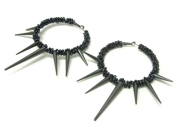 3 inch hoop metal spike and glass bead wrap basketball wives inspired earring - hoops