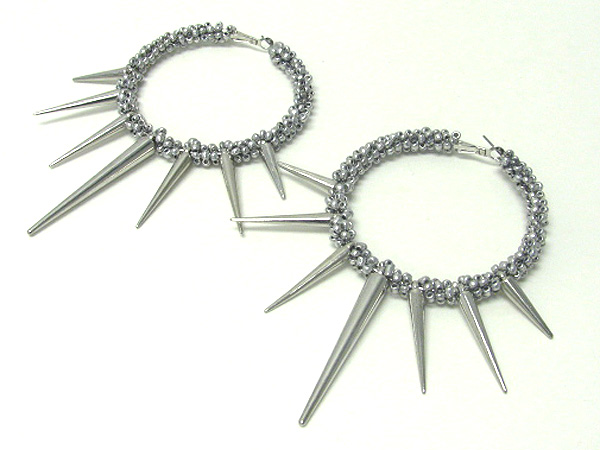 3 inch hoop metal spike and glass bead wrap basketball wives inspired earring - hoops