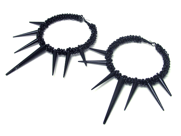 3 inch hoop metal spike and glass bead wrap basketball wives inspired earring - hoops