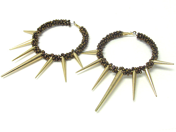 3 inch hoop metal spike and glass bead wrap basketball wives inspired earring - hoops