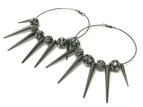 4 inch hoop crystal fireball and spike basketball wives inspired earring - hoops