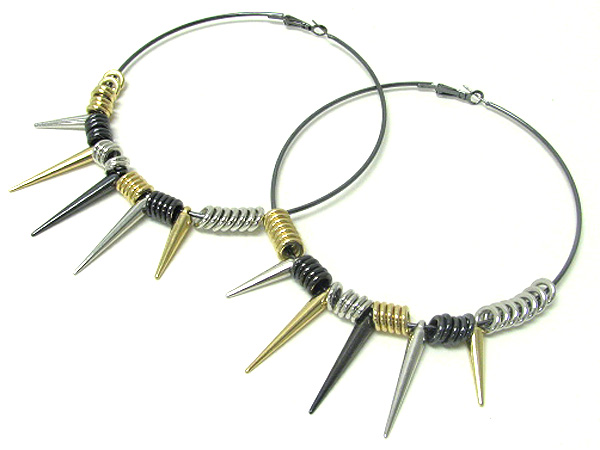 4 inch hoop metal ring and spike basketball wives inspired earring - hoops