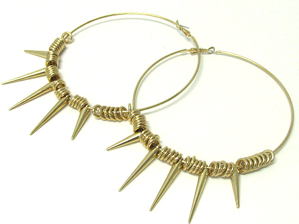 4 inch hoop metal ring and spike basketball wives inspired earring - hoops