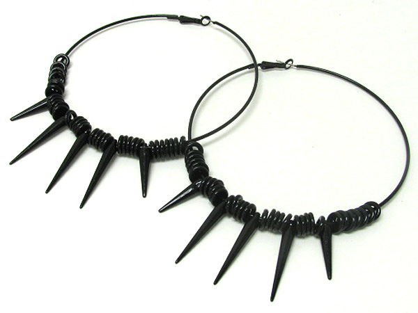 4 inch hoop metal ring and spike basketball wives inspired earring - hoops