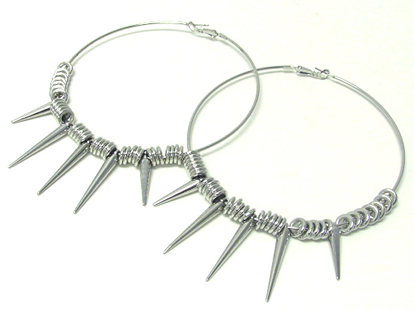 4 inch hoop metal ring and spike basketball wives inspired earring - hoops