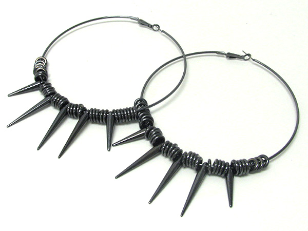 4 inch hoop metal ring and spike basketball wives inspired earring - hoops