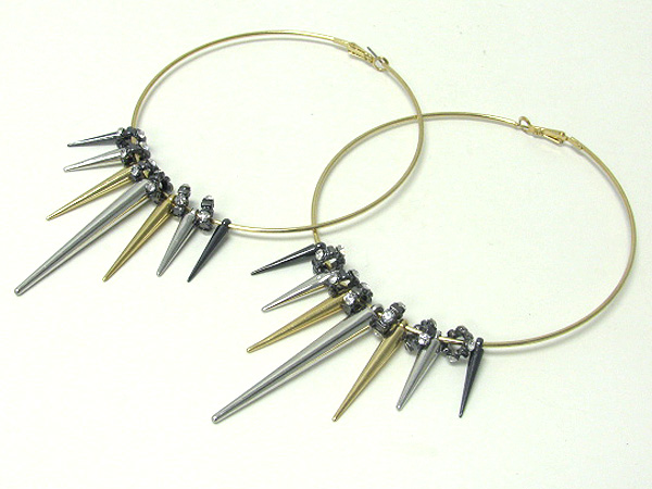 4 inch hoop crystal rondell and spike basketball wives inspired earring - hoops