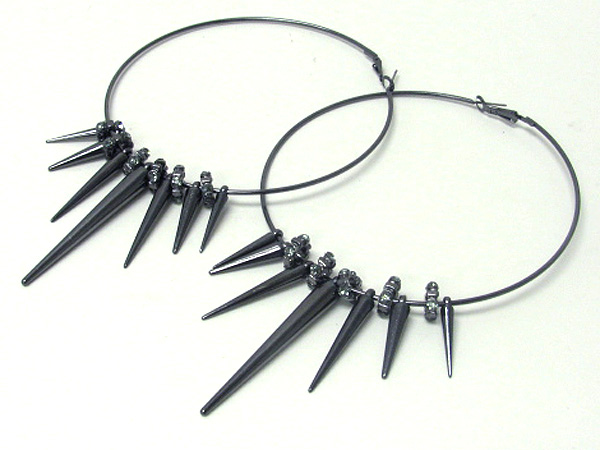 4 inch hoop crystal rondell and spike basketball wives inspired earring - hoops