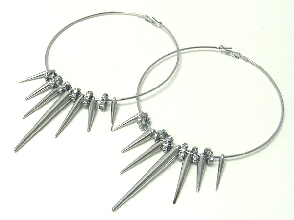 4 inch hoop crystal rondell and spike basketball wives inspired earring - hoops