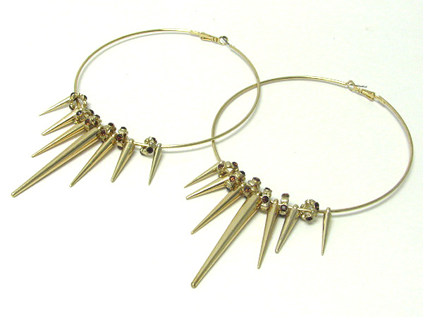 4 inch hoop crystal rondell and spike basketball wives inspired earring - hoops