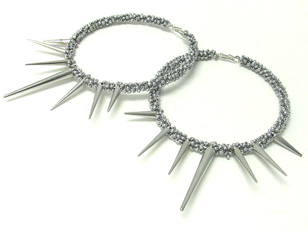 4 inch hoop spike and bead wrap basketball wives inspired earring - hoops