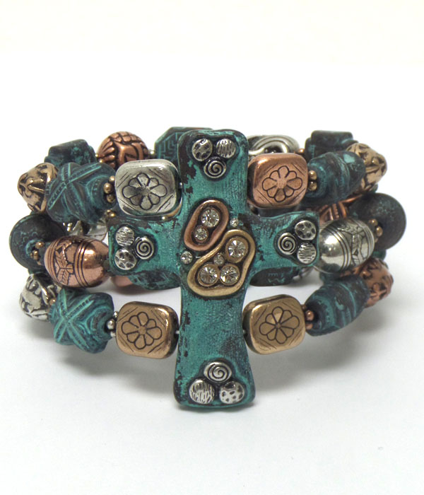 Three layer beads and stones bracelet