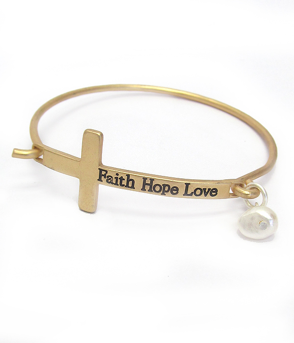 Religious inspiration cross wire bangle bracelet - faith hope love