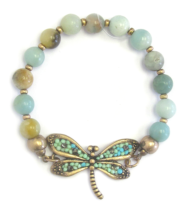 Vintage bead dragonfly stretch bracelet