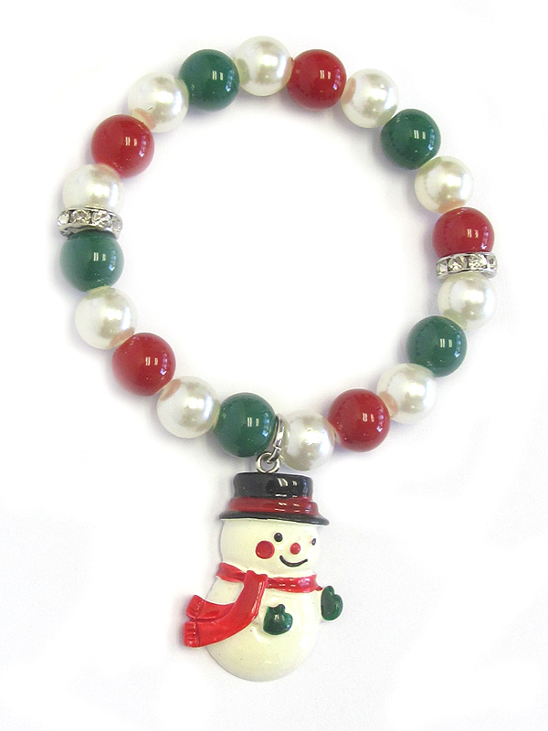 Snowman charm stretch bracelet