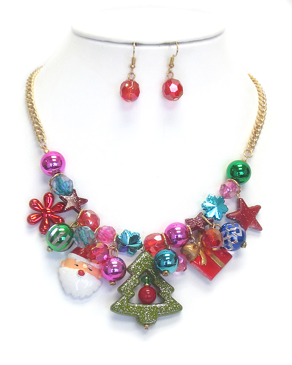 Christmas theme multi charm dangle necklace set