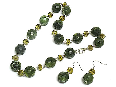 Facet marble beads necklace and earring set