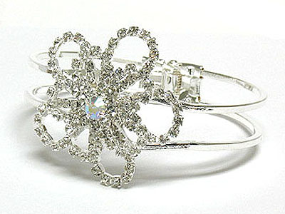 Crystal flower metal hinge bangle