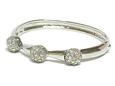 Three crystal round ball hinge bangle