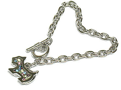 Multi color crystal dog charm toggle bracelet 