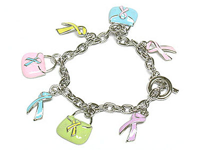 Multi color epoxy ribbon charm toggle bracelet